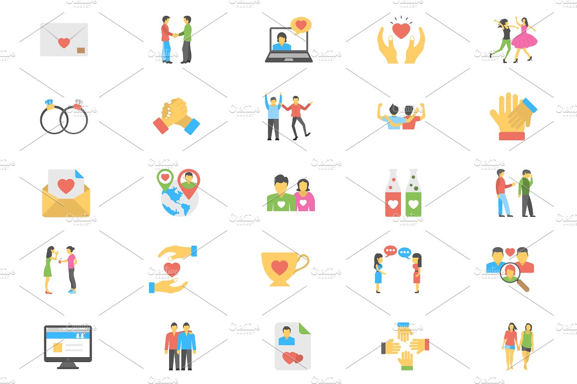 50 Flat Friendship Icons