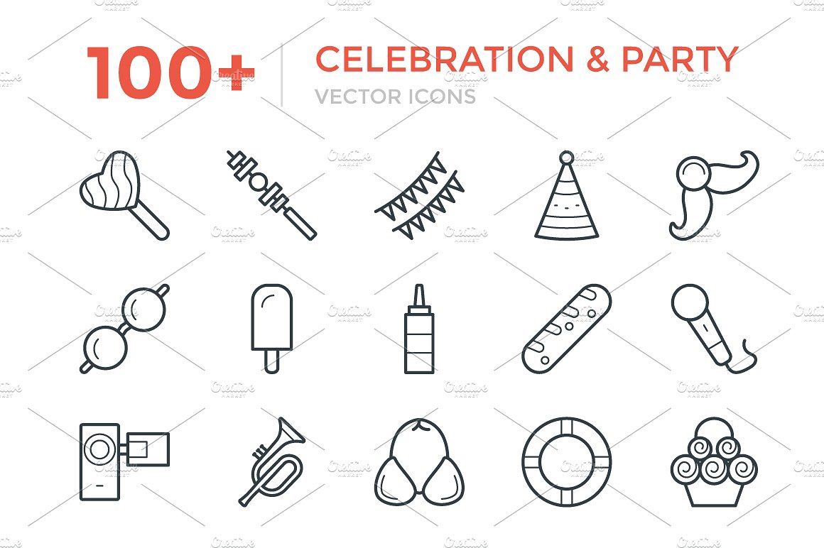 100 Celebration and Party Ico