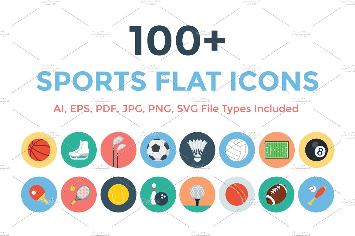 100 Sports Flat Icons