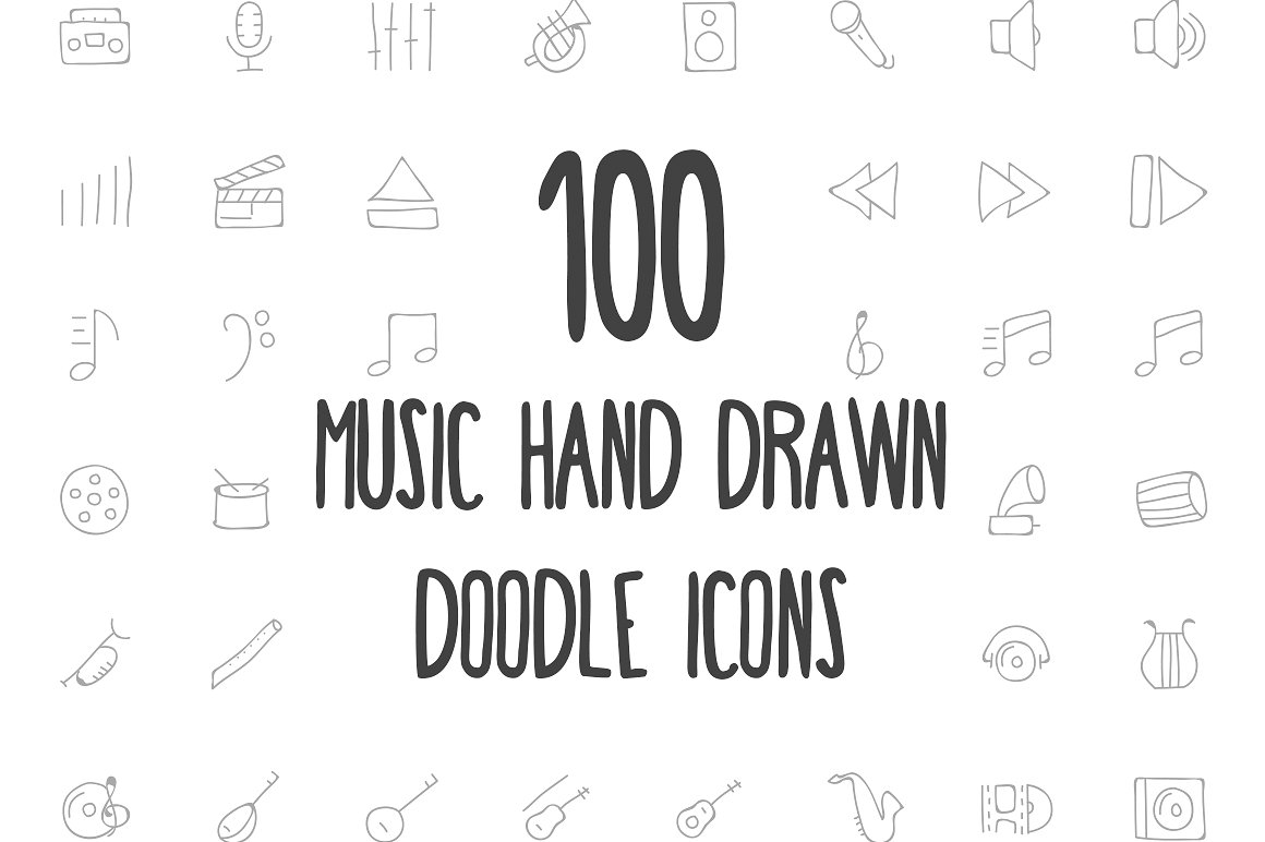 100 Music Hand Drawn Doodle Ic