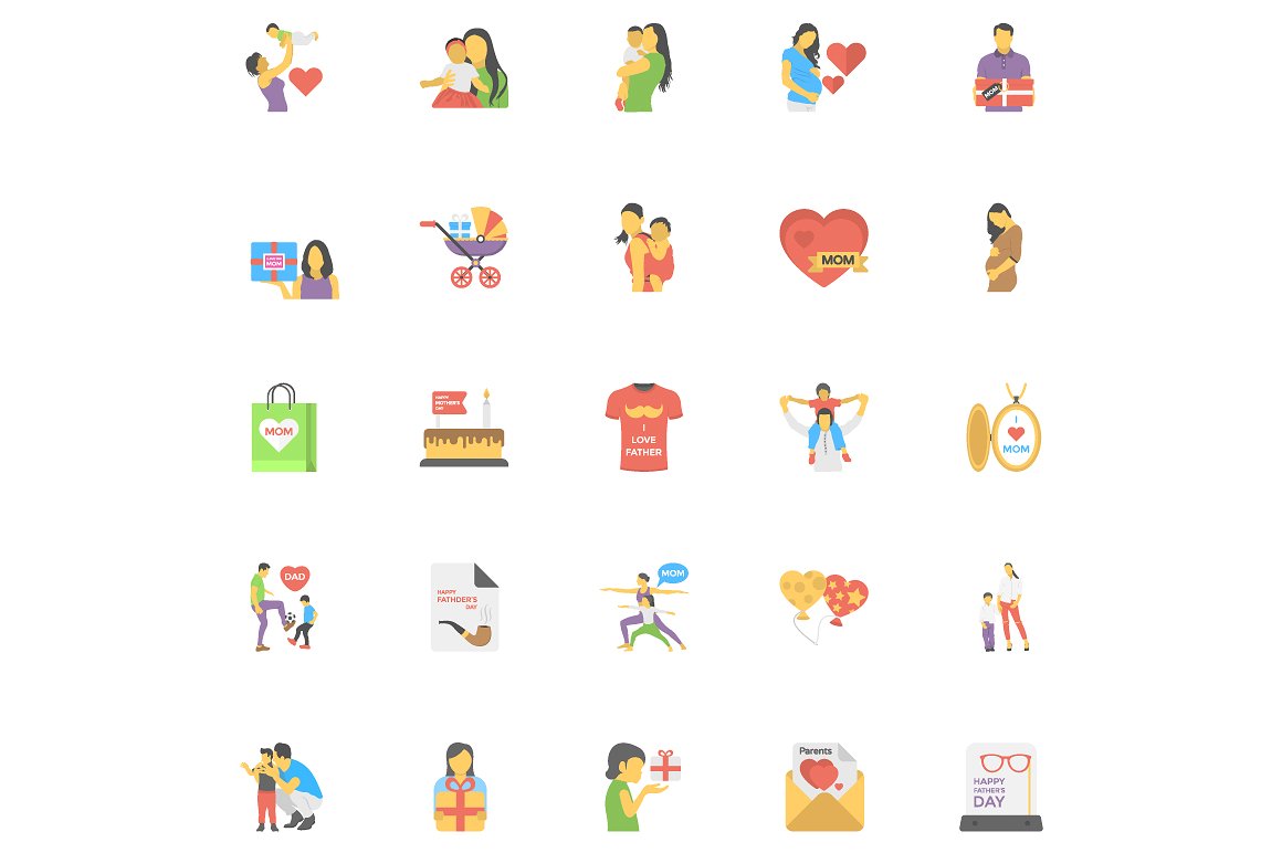 50 Flat Icons of Parents Day