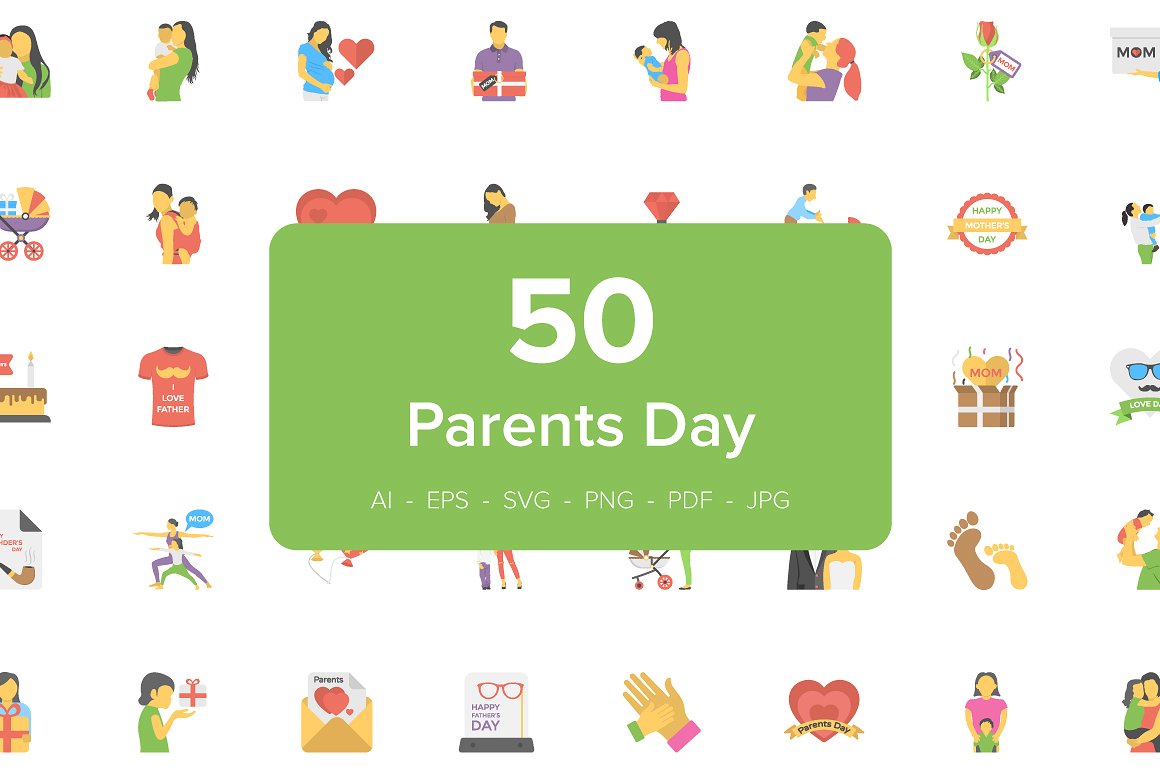 50 Flat Icons of Parents Day