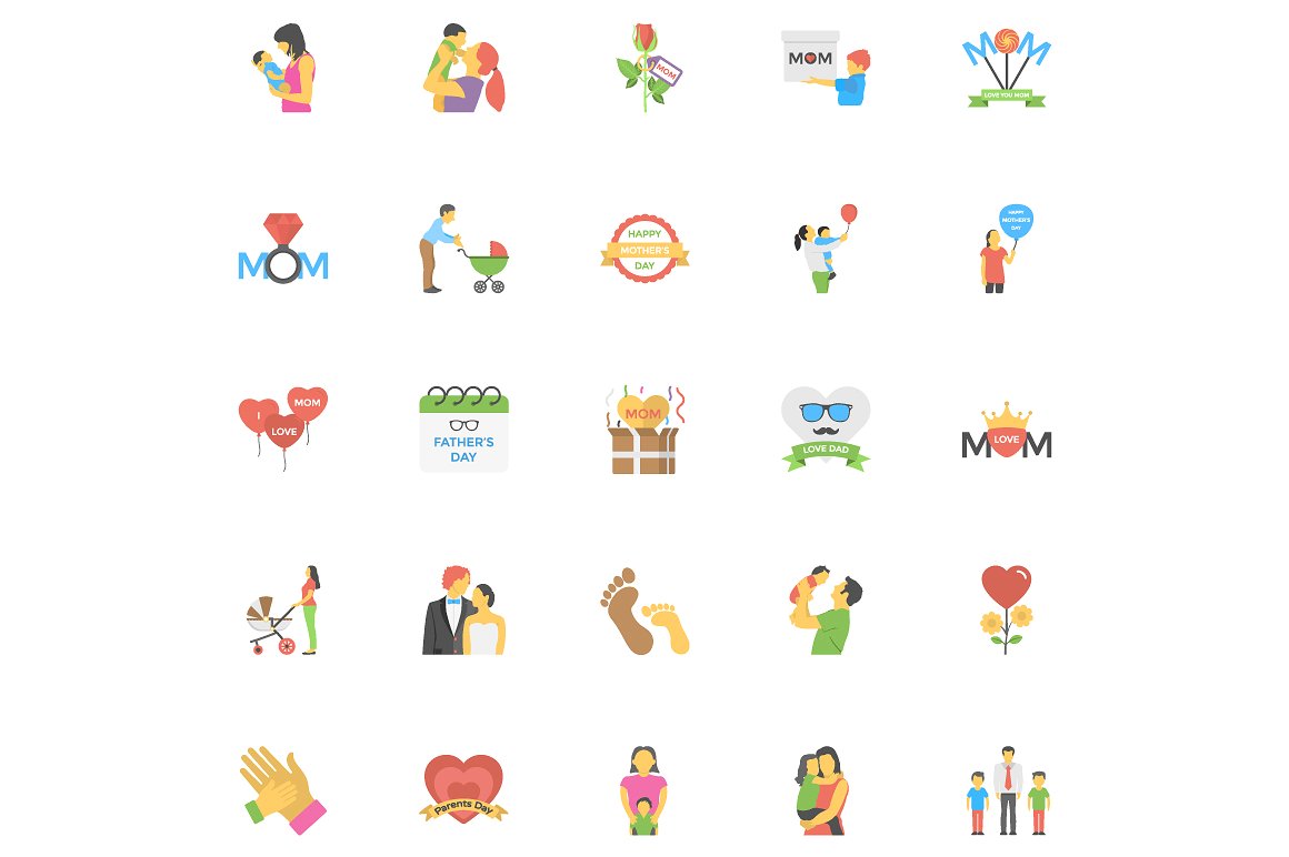 50 Flat Icons of Parents Day