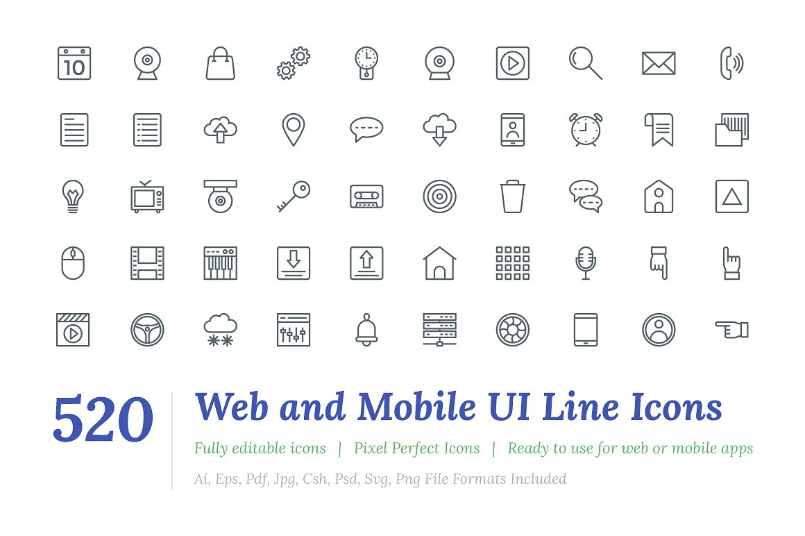 520 Web and Mobile UI Line Ico
