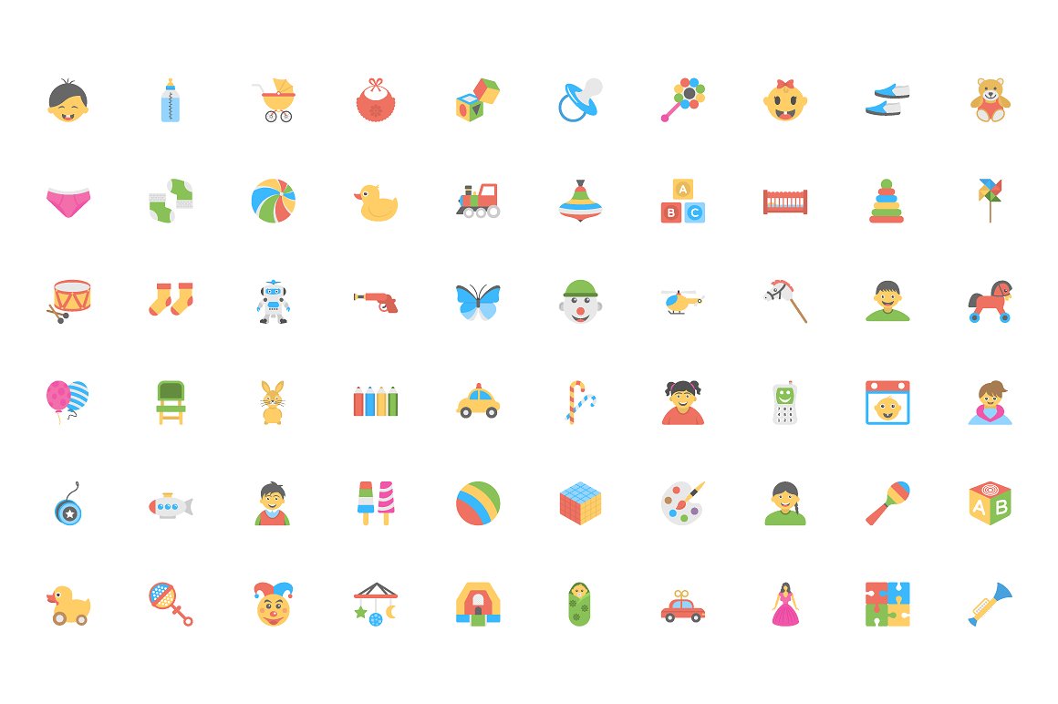 100 Flat Icons Set of Baby and