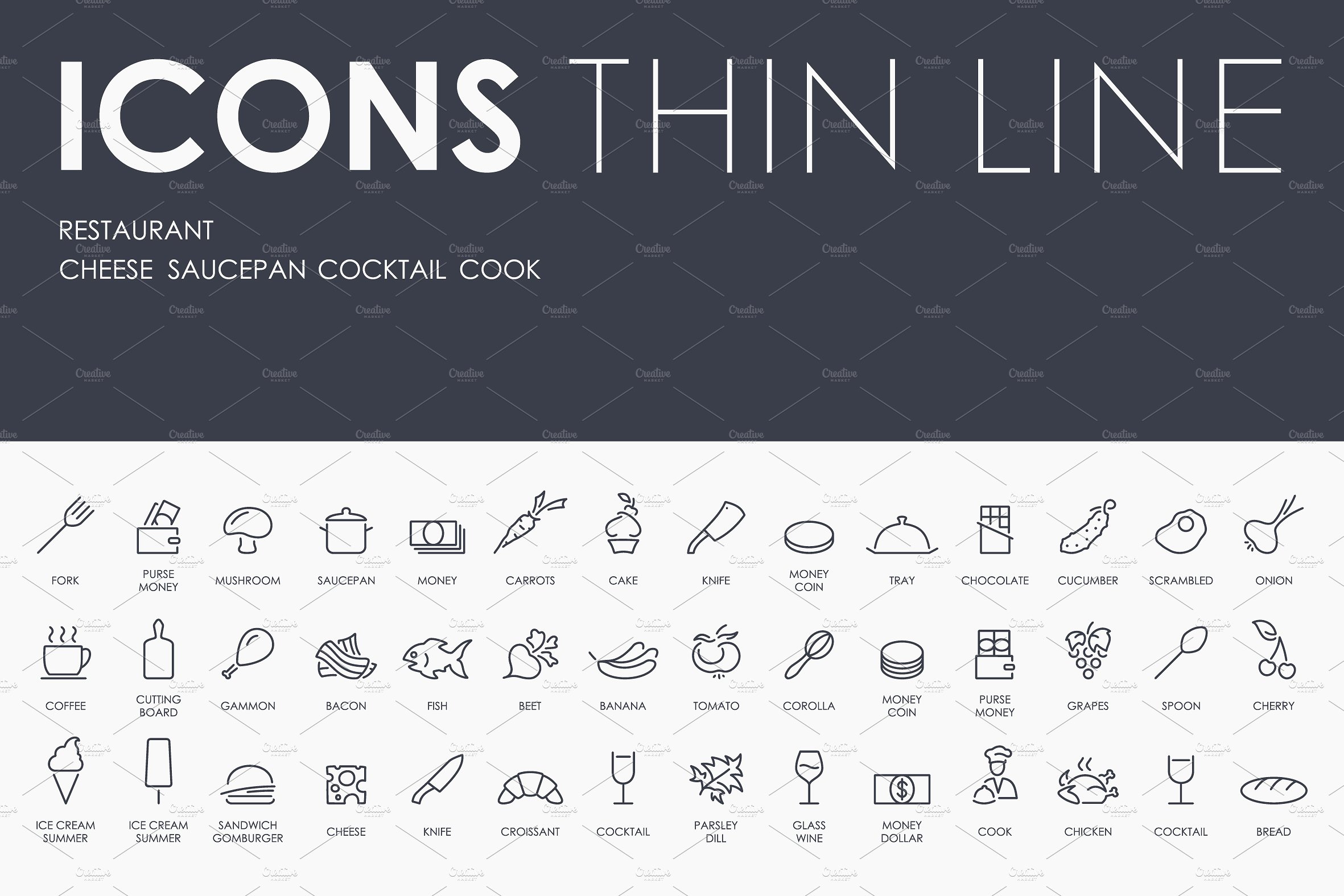 Restaurant thinline icons