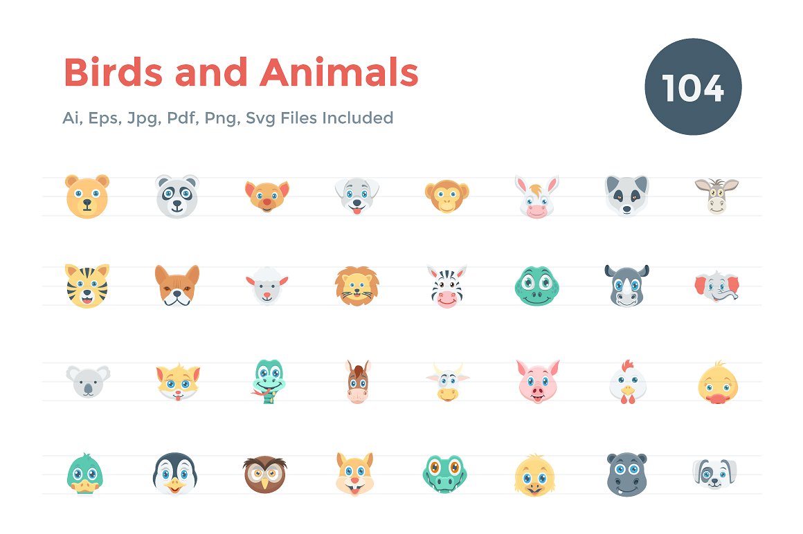 104 Flat Birds and Animals Ico