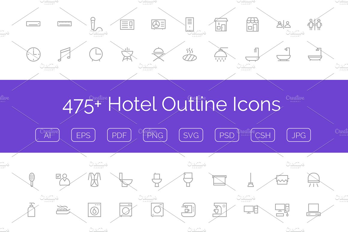 475 Hotel Outline Icons