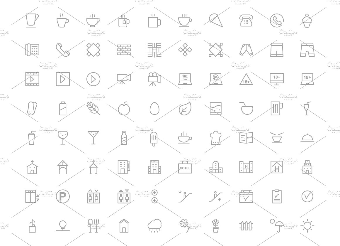 475 Hotel Outline Icons