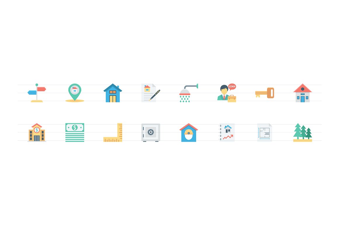 128 Flat Real Estate Icons