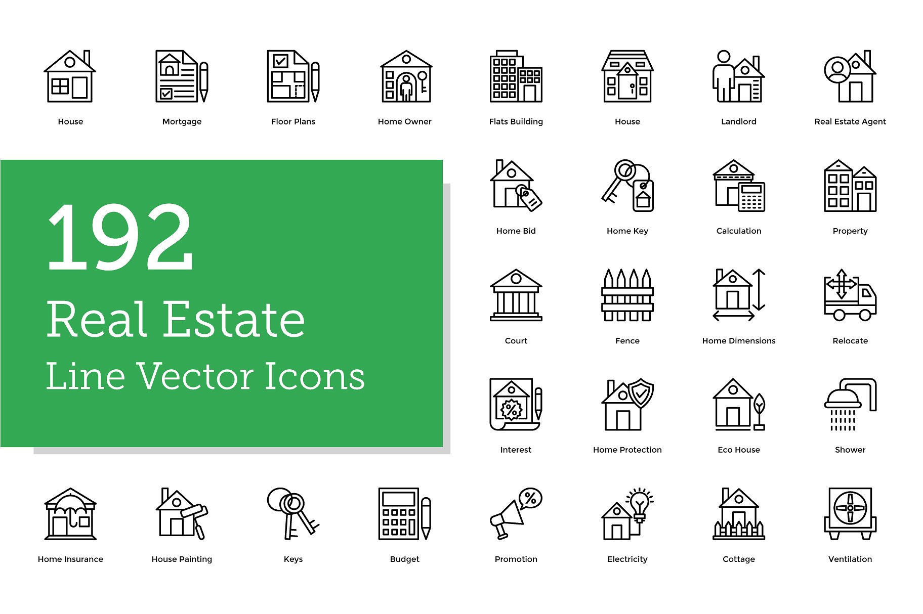 192 Real Estate Line Icons