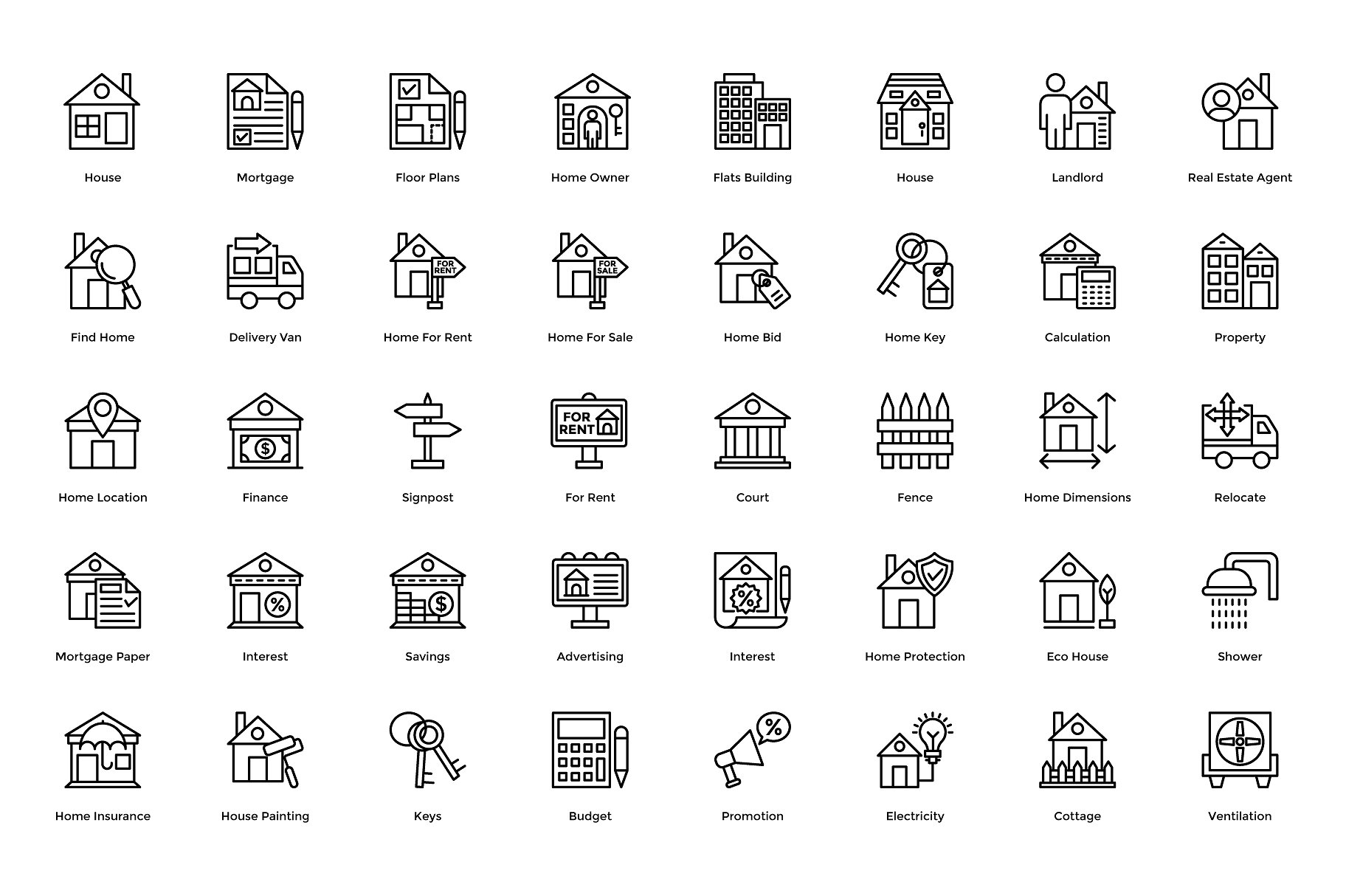 192 Real Estate Line Icons