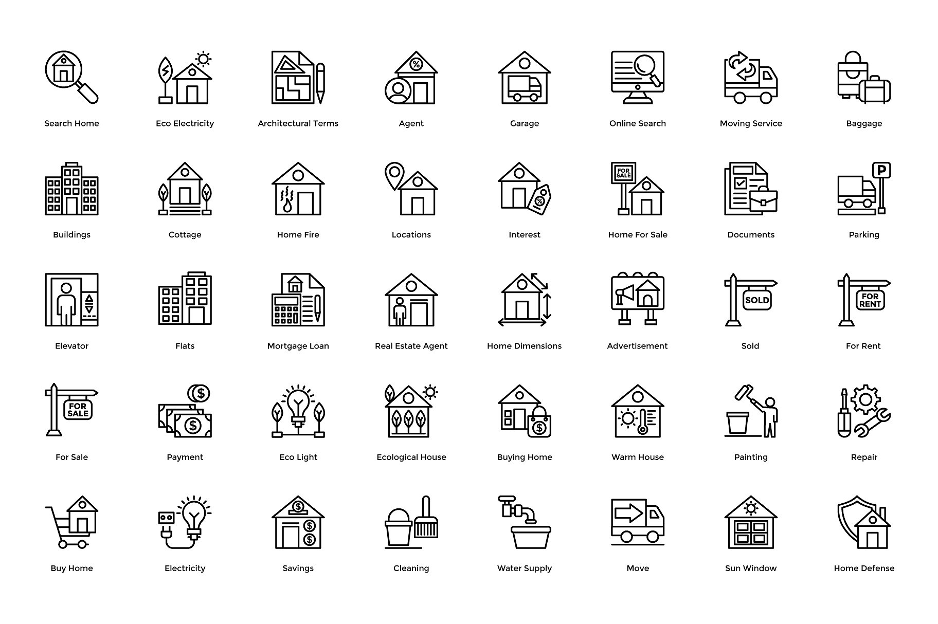 192 Real Estate Line Icons