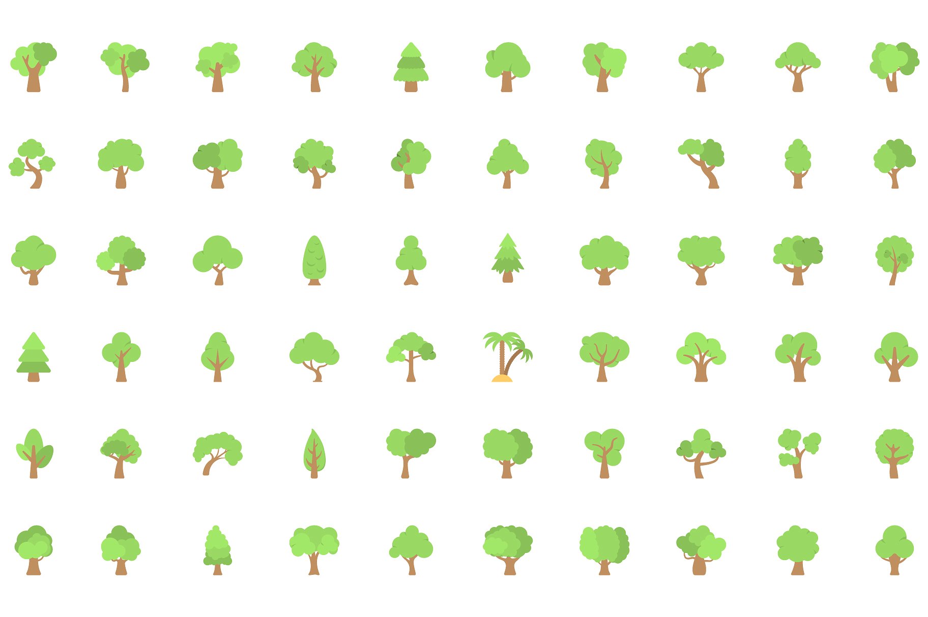 60 Trees Flat Vector Icons