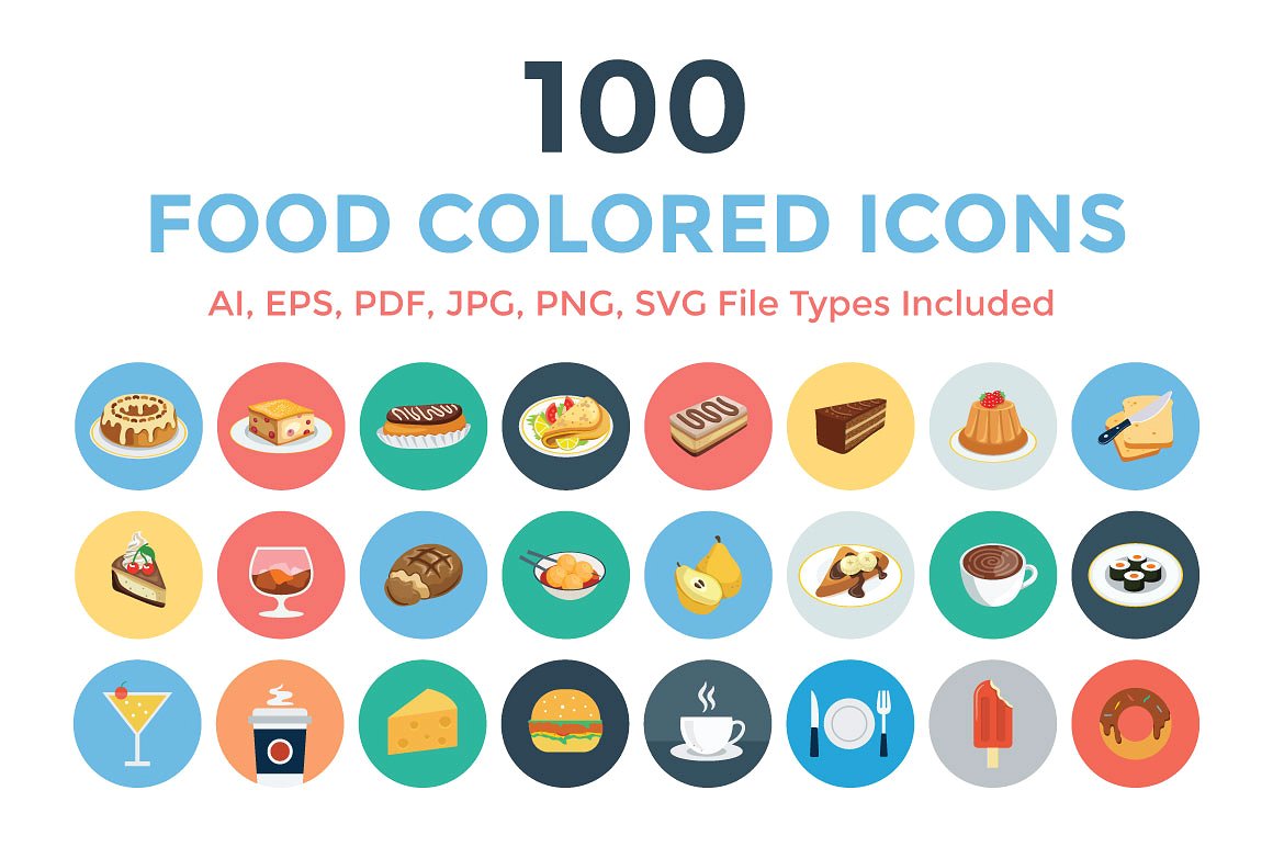 100 Food Flat Icons