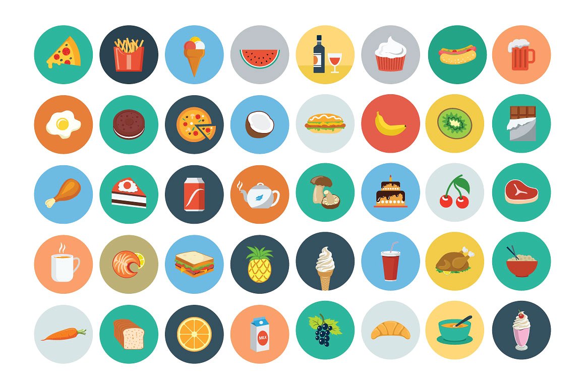 100 Food Flat Icons