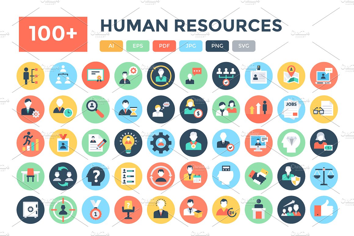 100 Flat Human Resources Icon