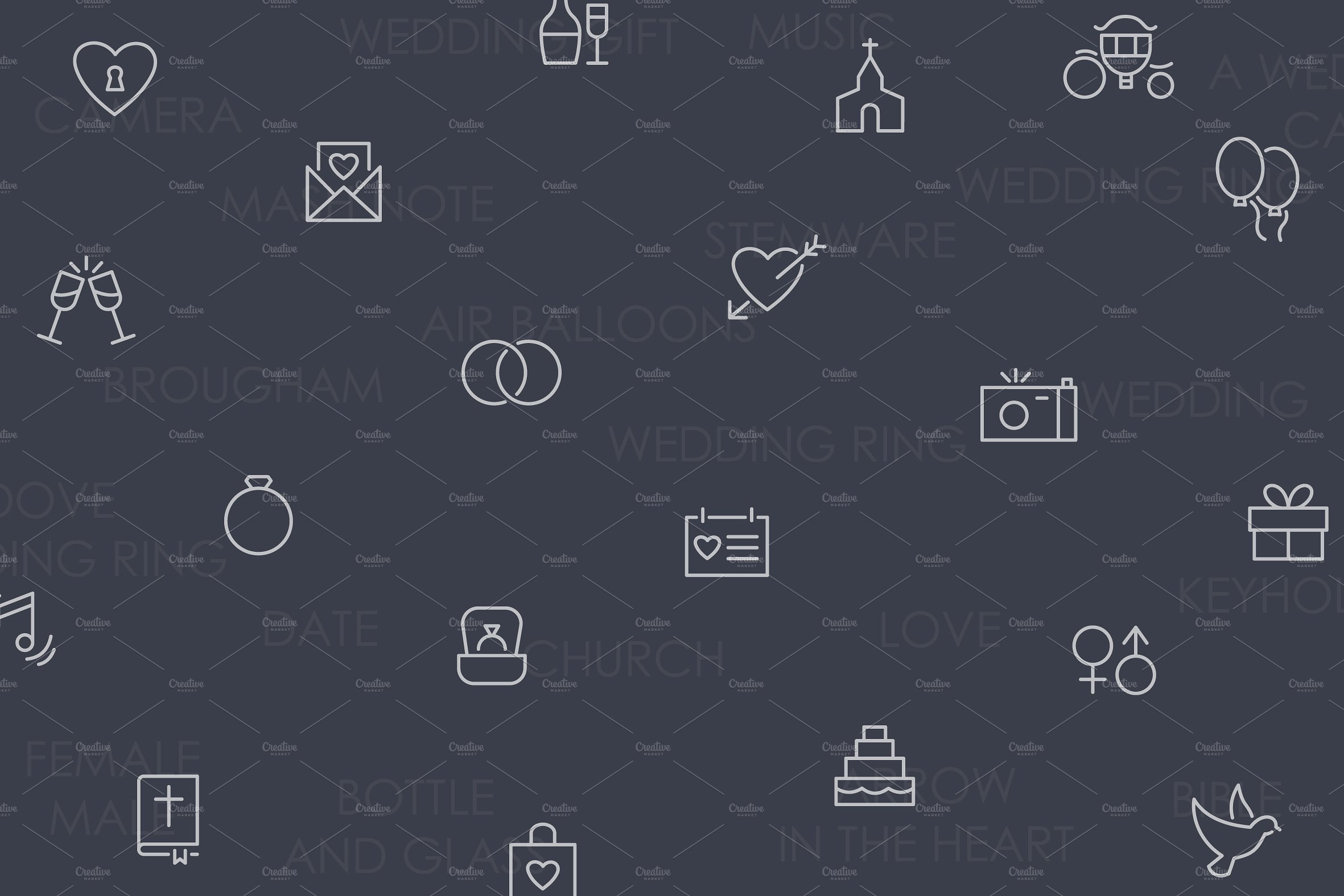 Wedding thinline icons