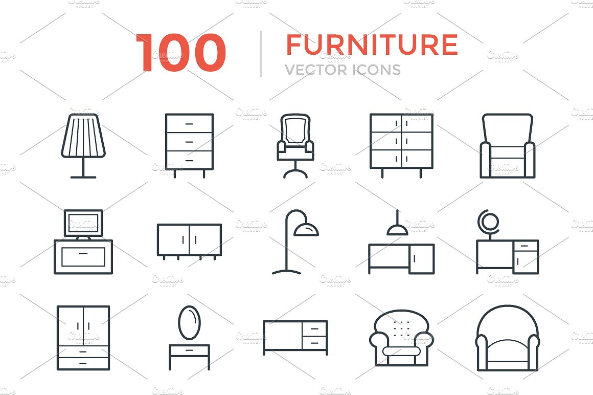 100 Furniture Vector Icons