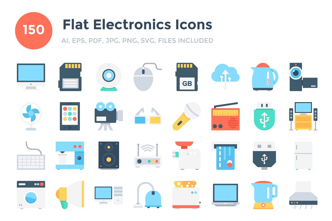 150 Flat Electronics Icons