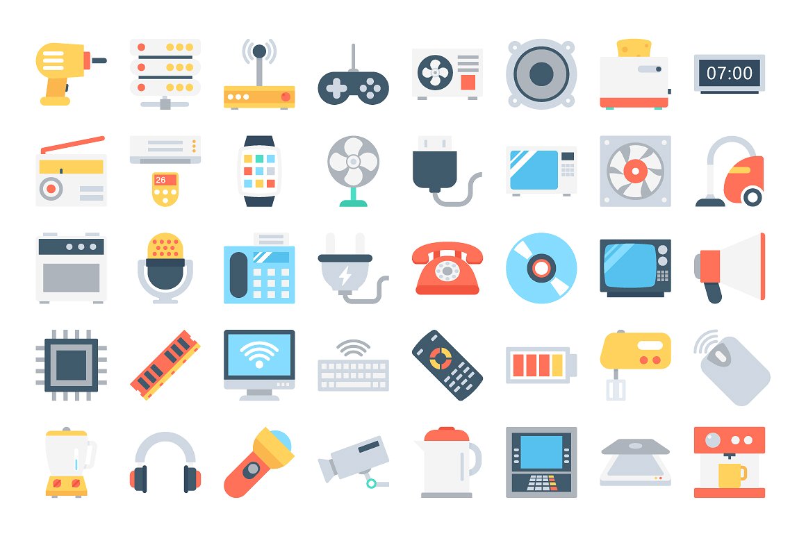 150 Flat Electronics Icons