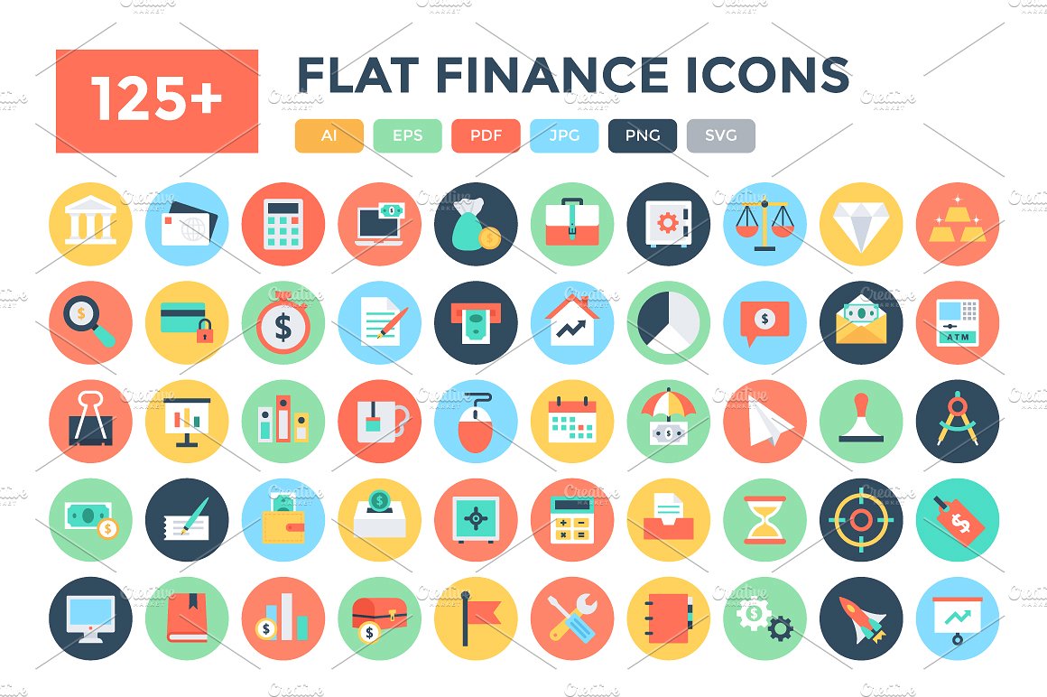 125 Flat Finance Icons