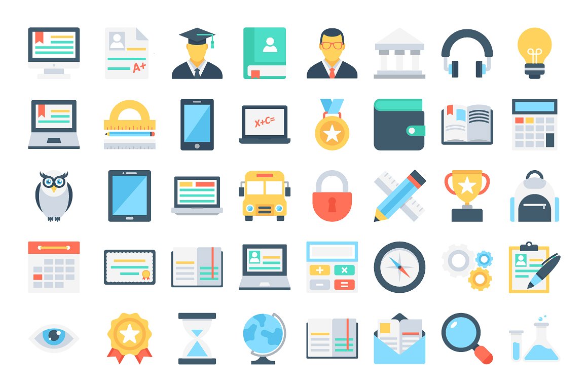 205 Flat Education Icons