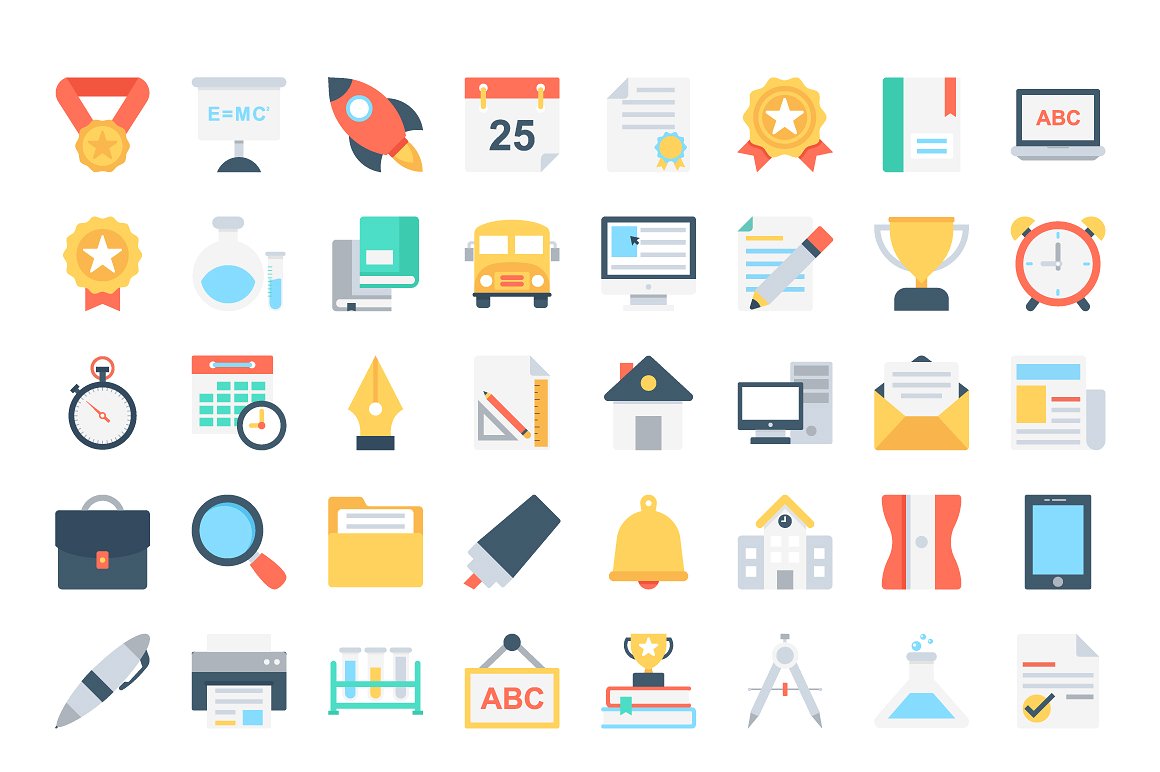 205 Flat Education Icons