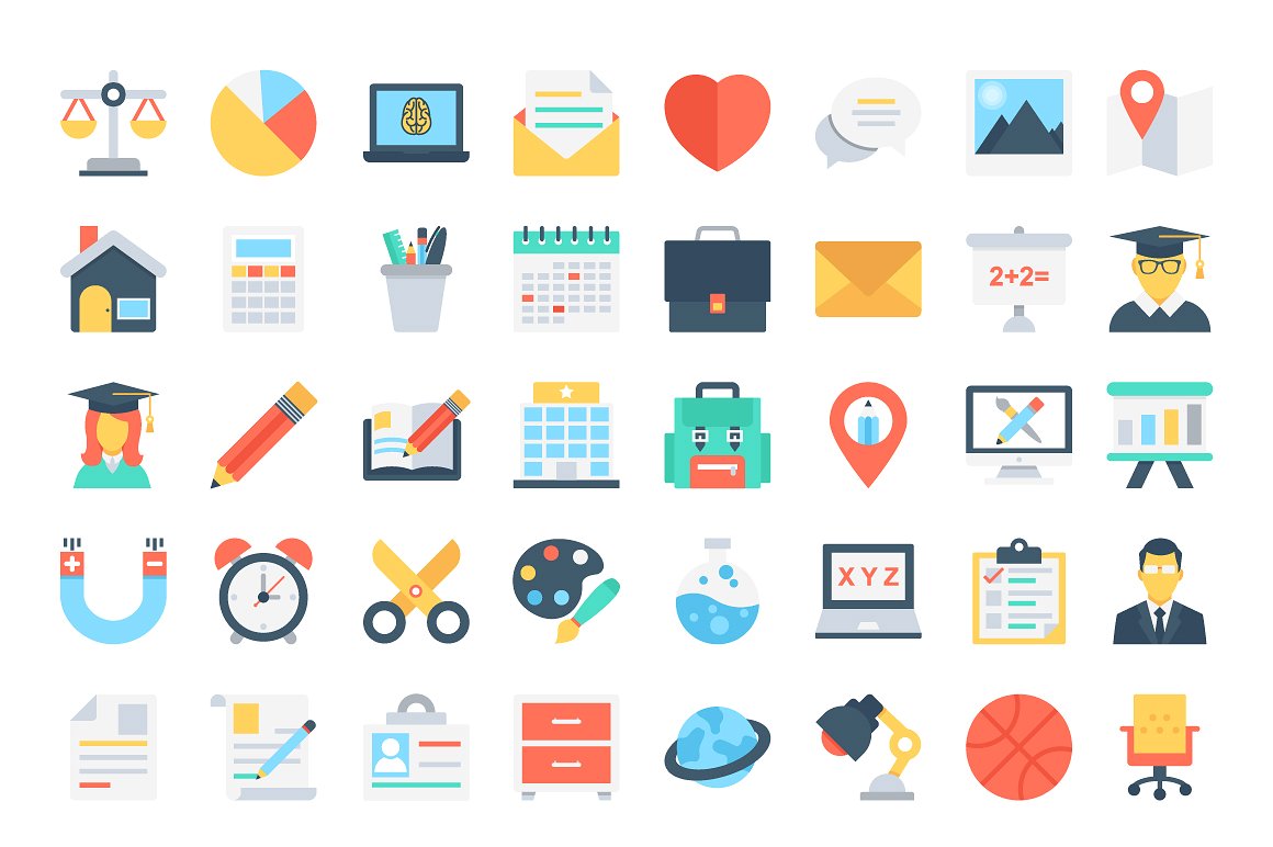 205 Flat Education Icons