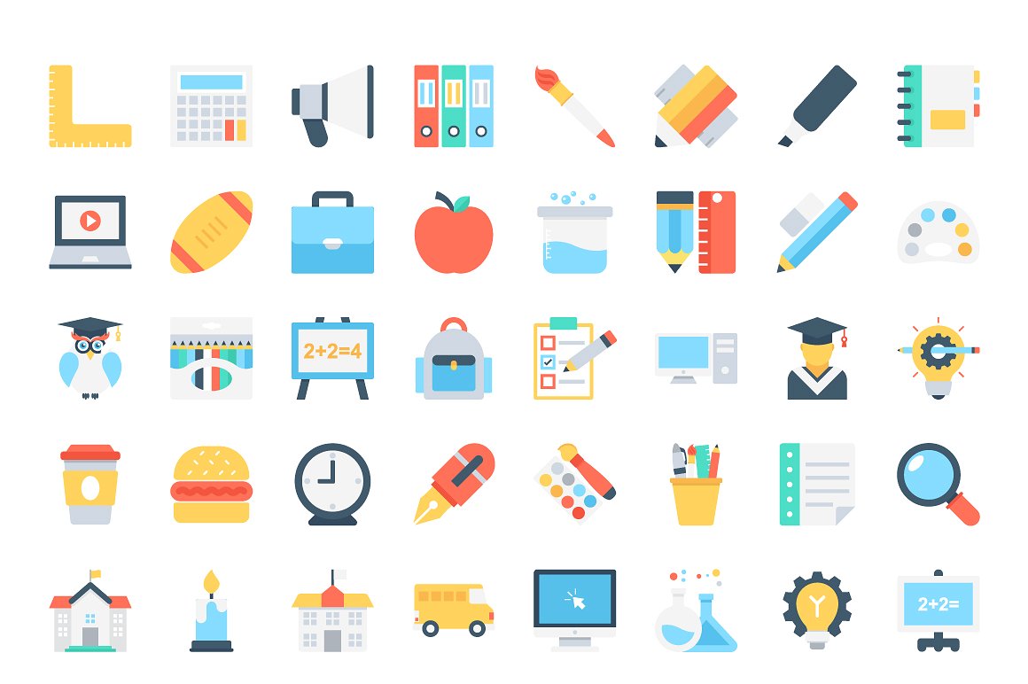 205 Flat Education Icons