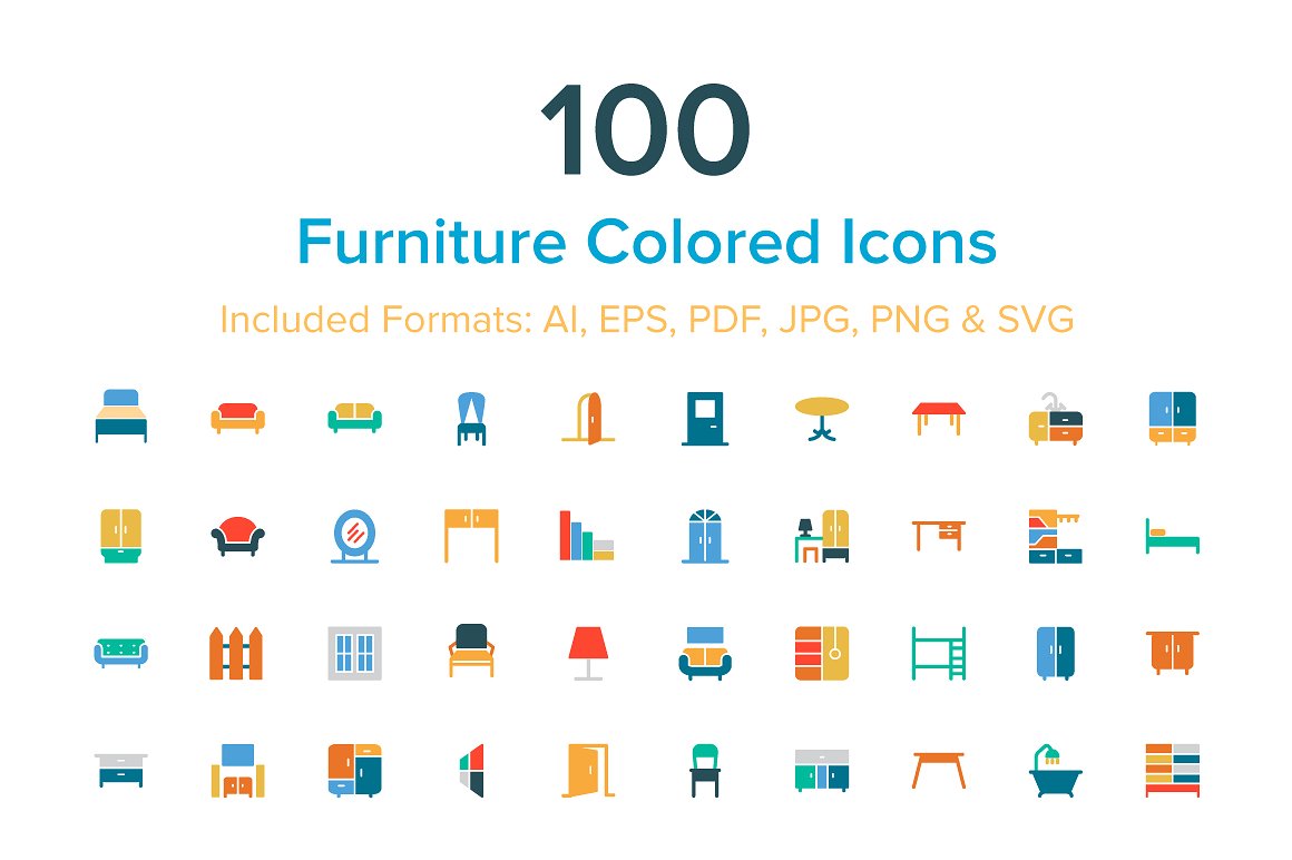 100 Furniture Colored Icons