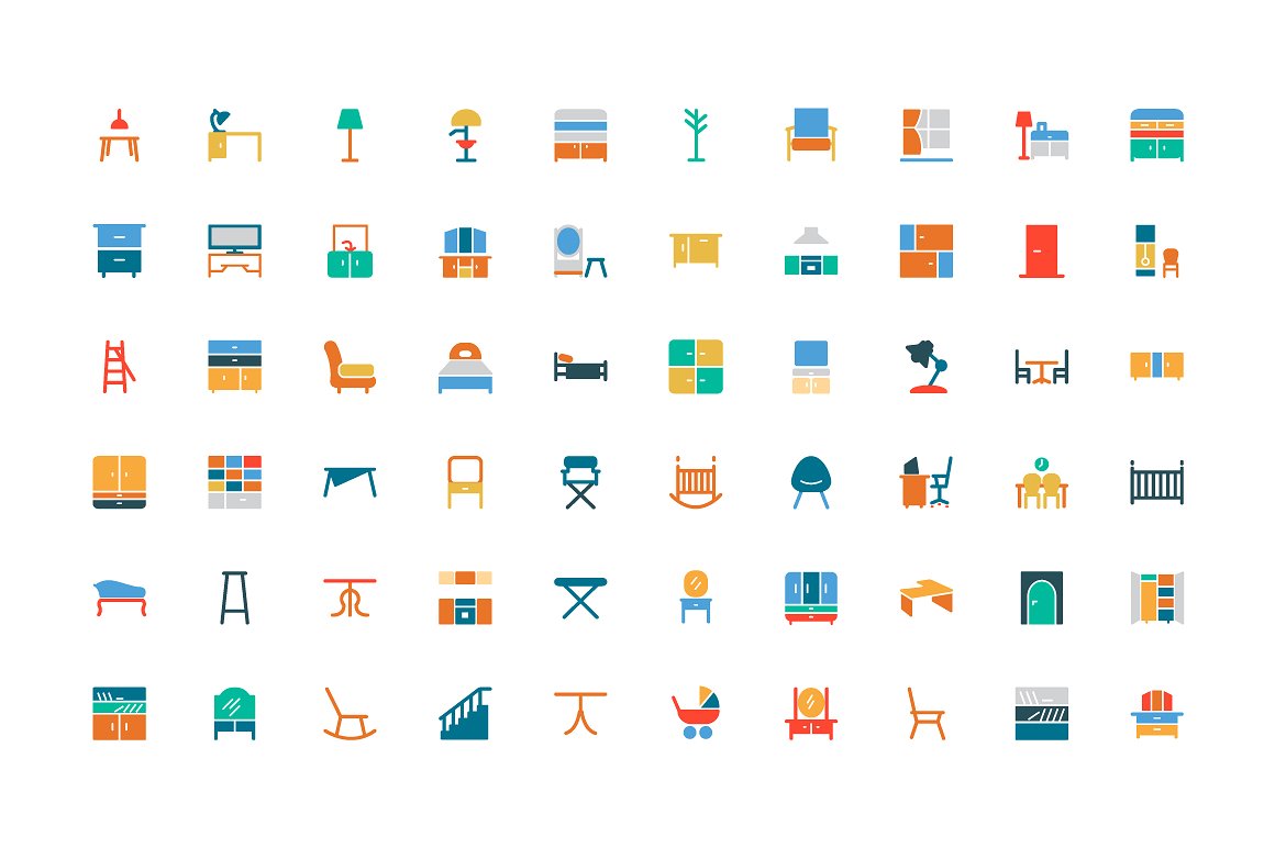 100 Furniture Colored Icons