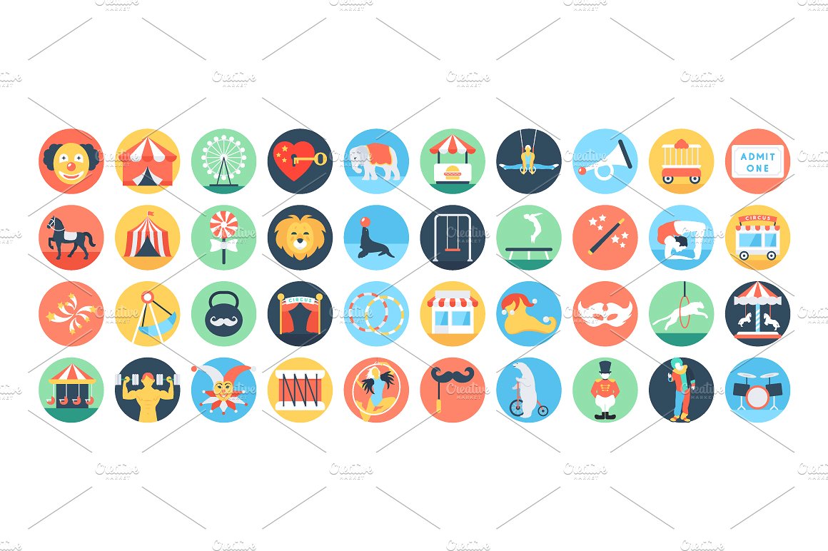 75 Flat Circus Vector Icons