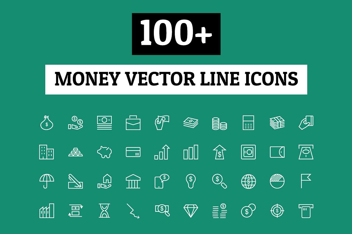 100 Money Vector Line Icons