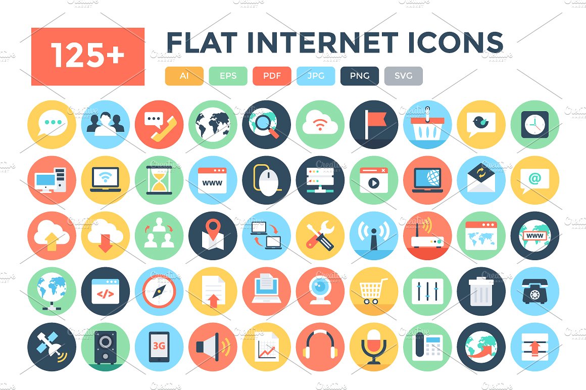 125 Flat Internet Icons