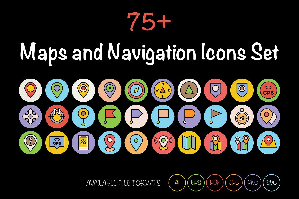 75 Maps and Navigation Icons