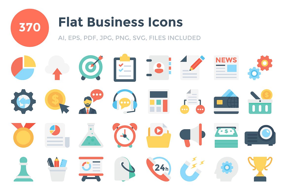 370 Flat Business Icons