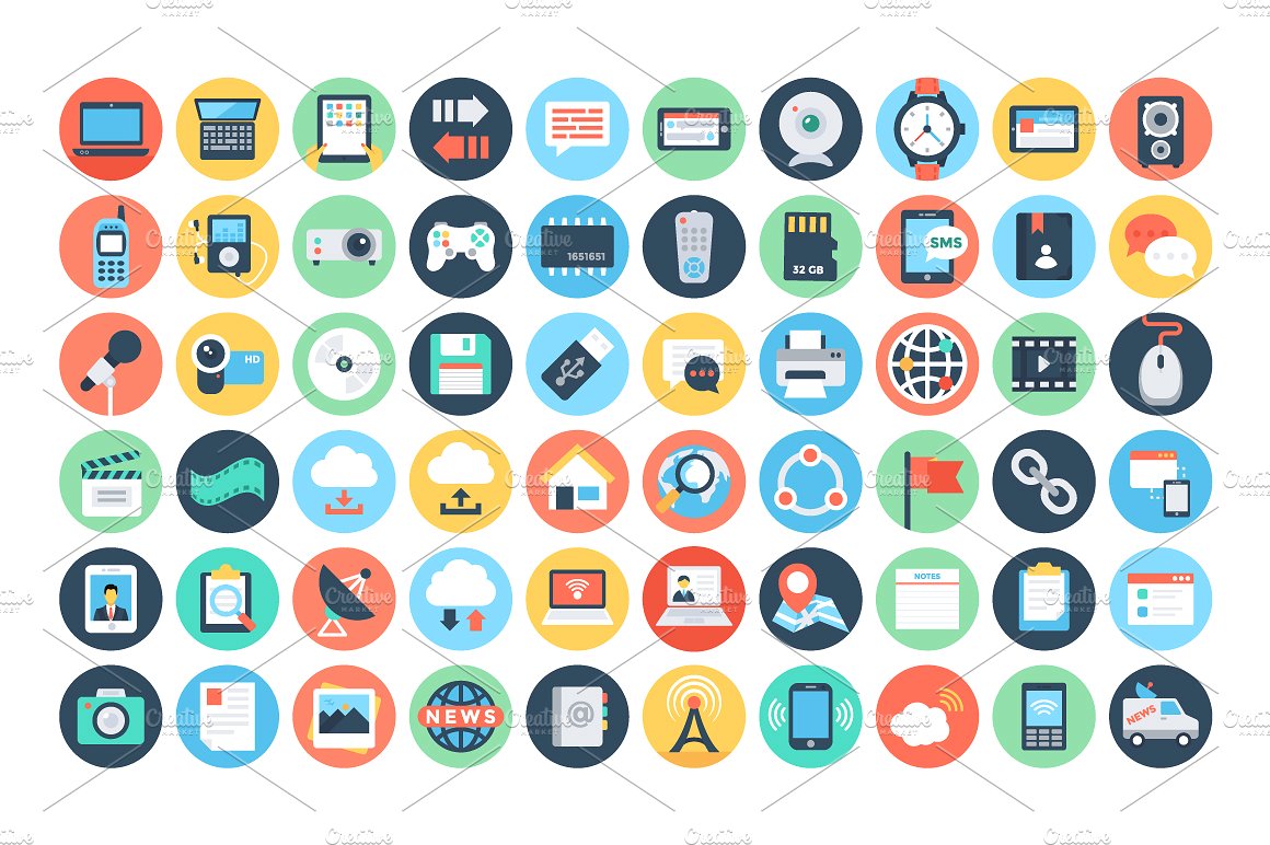 150 Flat Communication Icons