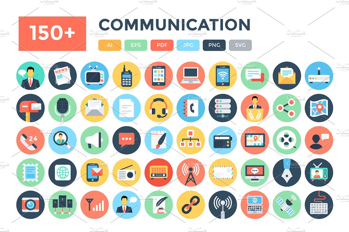 150 Flat Communication Icons