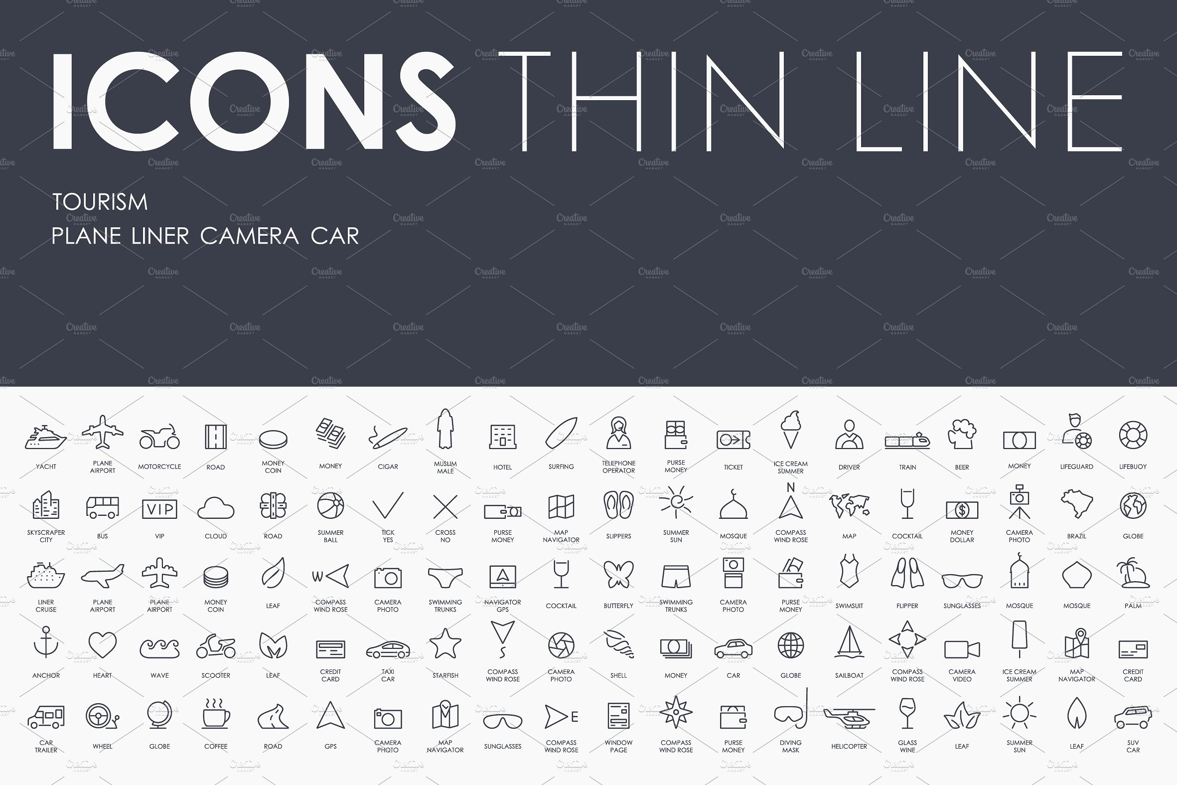 Tourism thinline icons