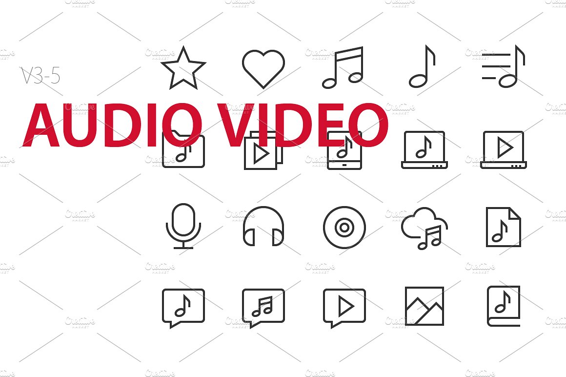 100 Audio Video UI icons