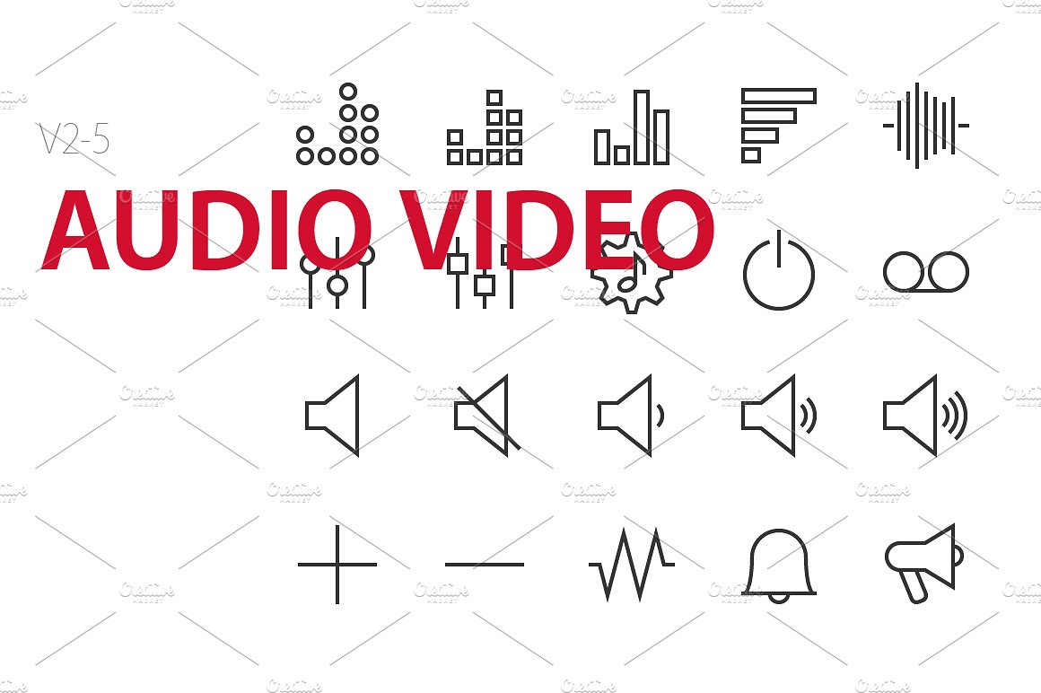 100 Audio Video UI icons