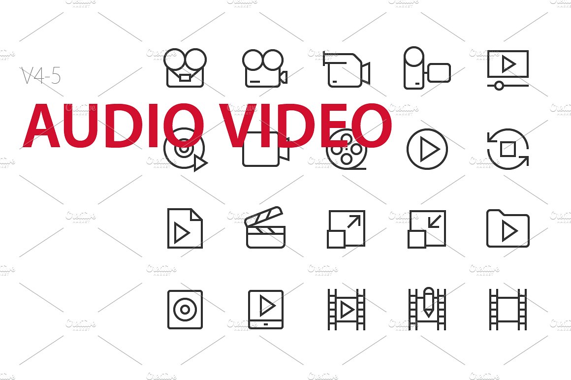 100 Audio Video UI icons