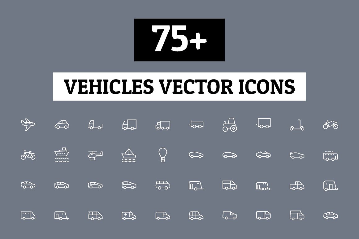 75 Vehicles Vector Icons