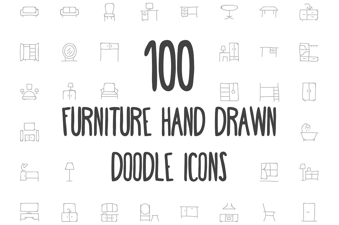 100 Furniture Hand Drawn Doodl