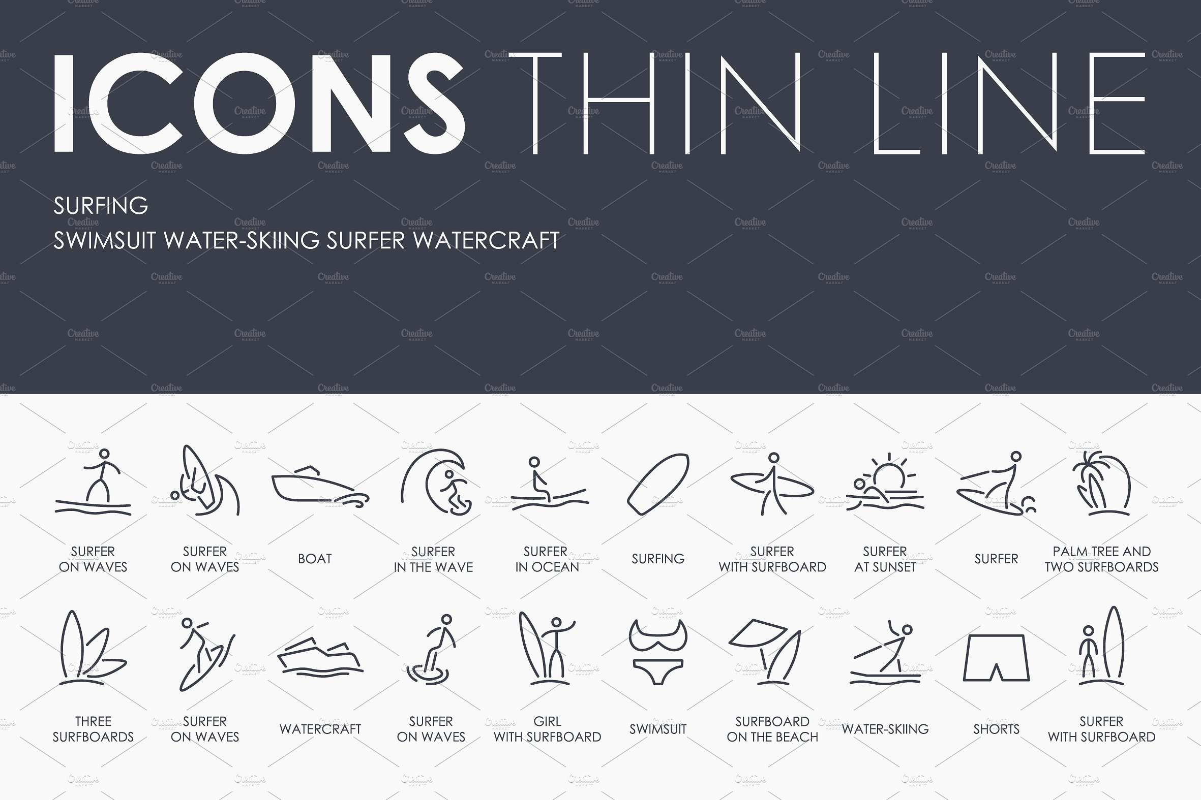 Surfing thinline icons