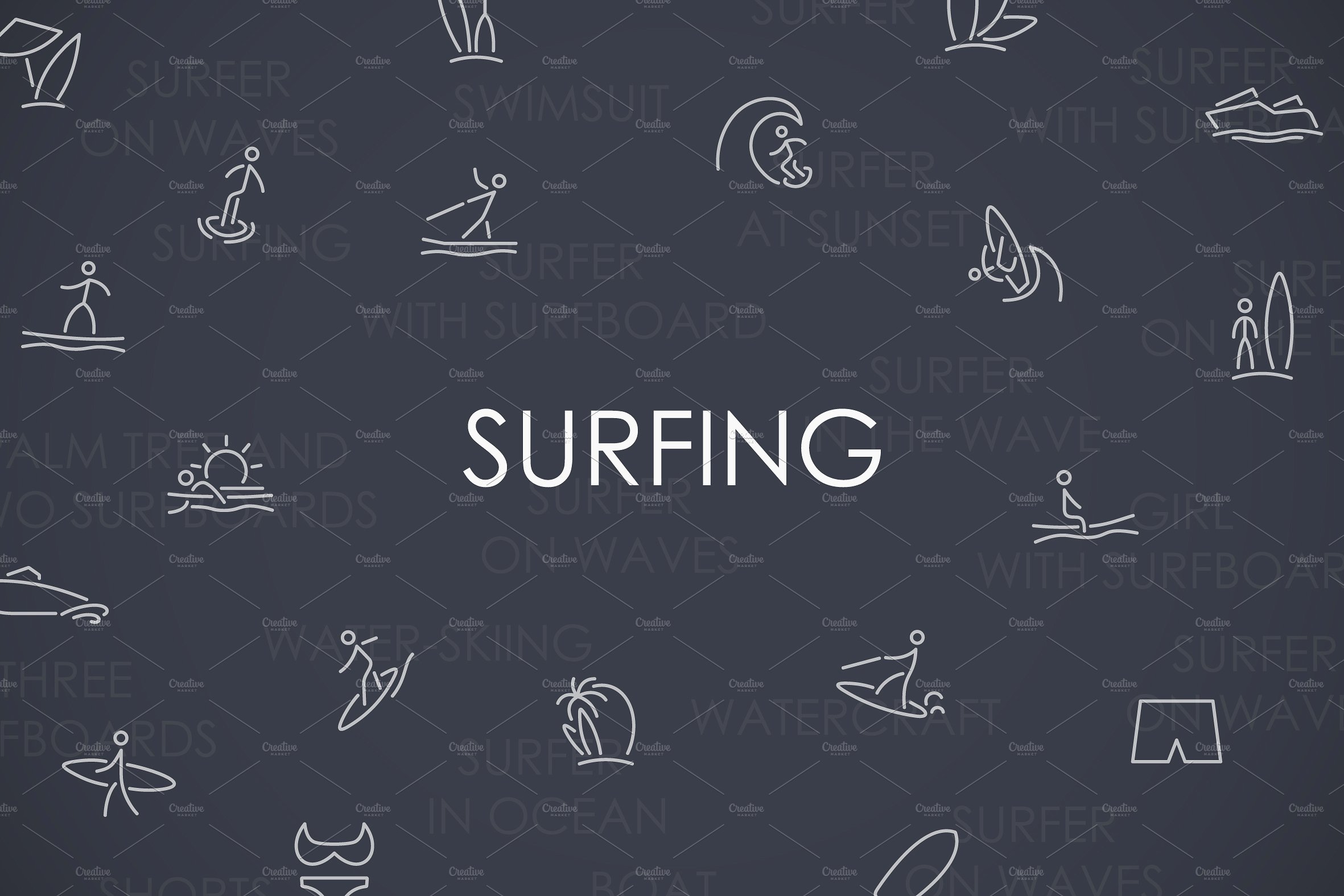 Surfing thinline icons