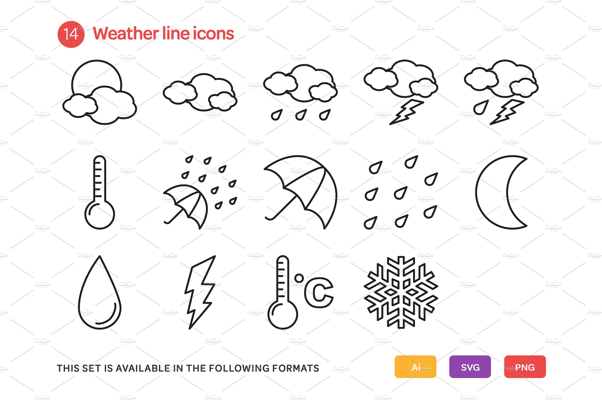 Weather Line Icons Set