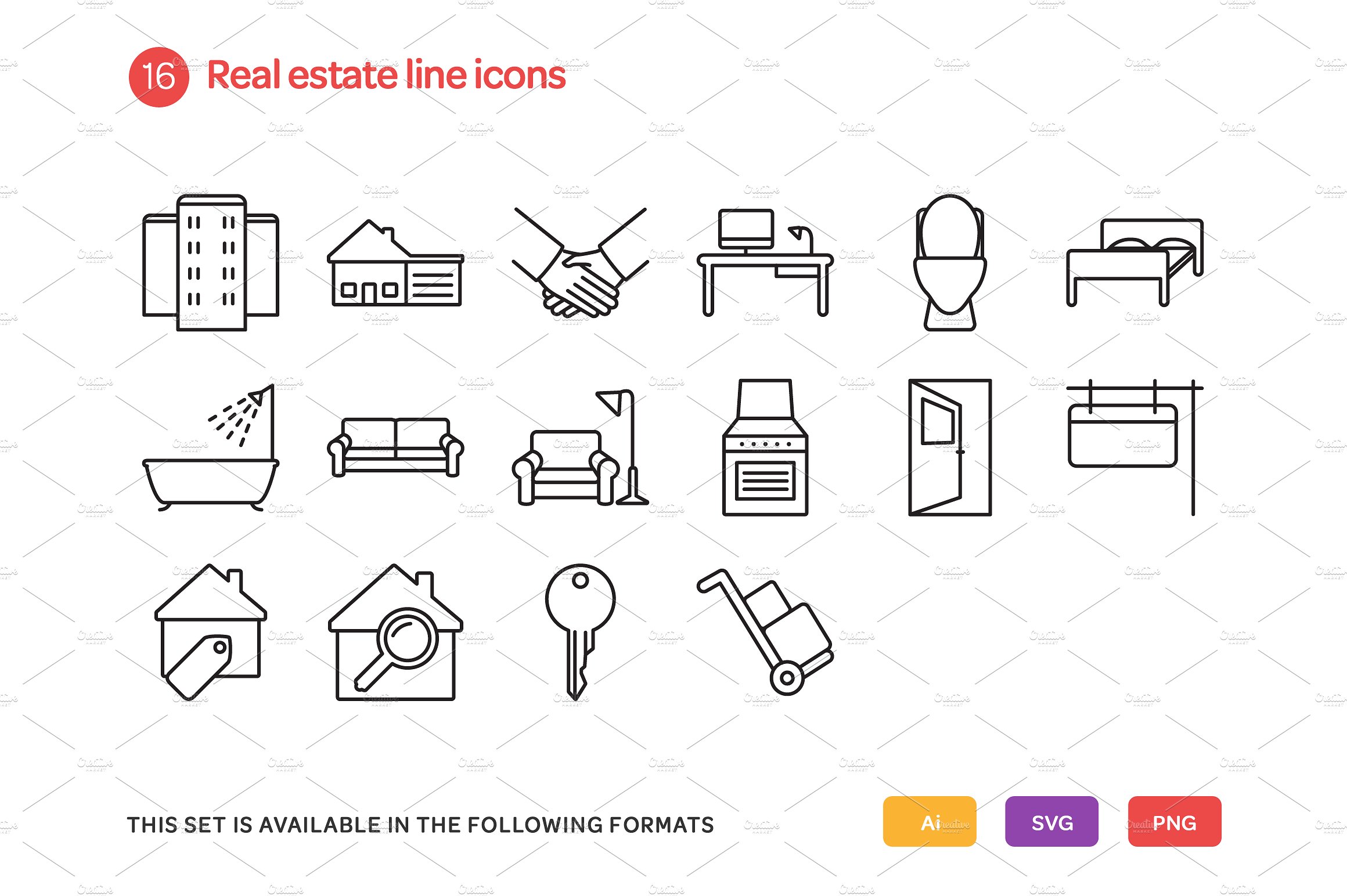 Real Estate Line Icons Set