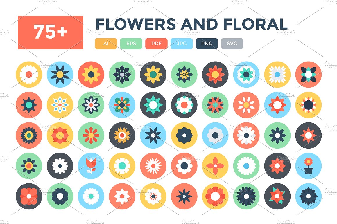 75 Flat Flowers and Floral Ic